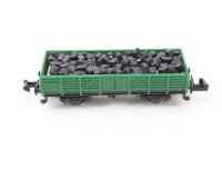 Minitrix N  Güterwagen Niederbordwagen mit Ladung grün