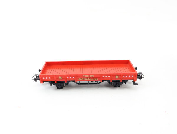Märklin H0 aus Set off. Güterwagen Niederbordwagen "Circus Mondolino" rot