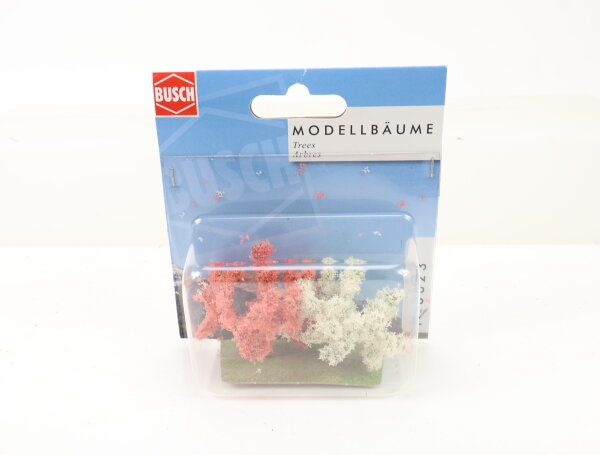 Busch Spur N 6623 2x Blütenbäume Modellbäume mit Fuß rot/weiß 1:160