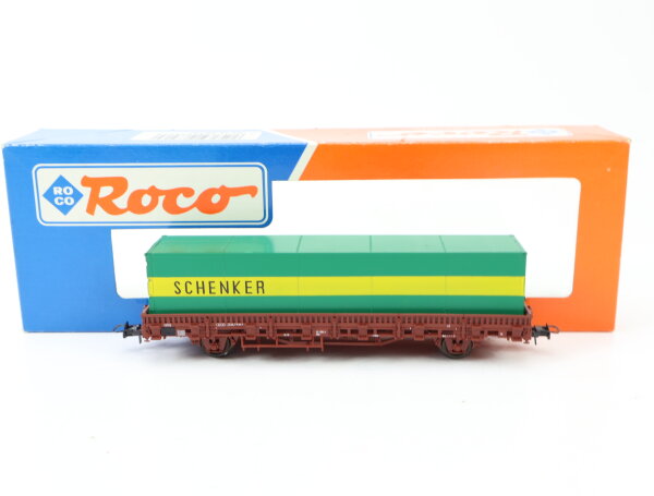 Roco H0 46306 Güterwagen Niederbordwagen Rungenwagen + Container 888-6 DB NEM AC