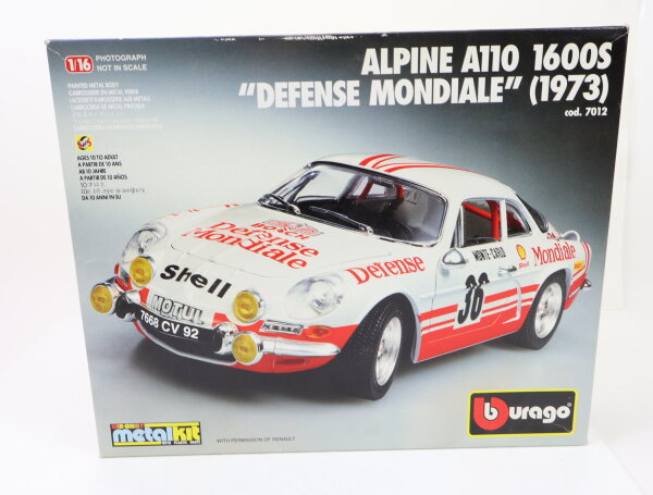 Bburago 7012 Modellauto-Bausatz Alpine A100 1600S "Defense Mondiale" 1973 1:16