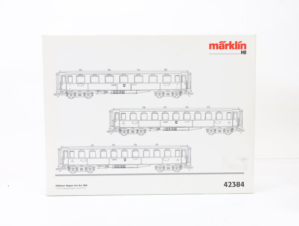 Märklin H0 42384 Personenwagenset 3-tlg. "Oldtimer Wagen-Set der SBB" / NEM