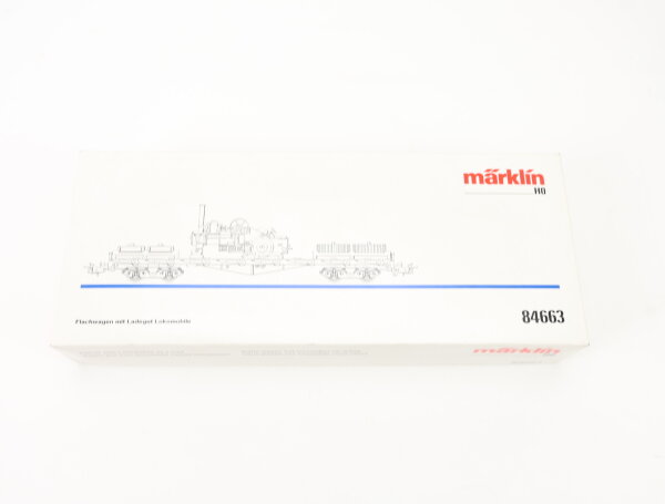 Märklin H0 84663 Leerverpackung Leerkarton OVP für Flachwagen mit Lokomobile