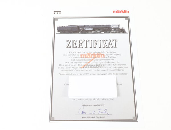 Märklin H0 34990/37990 Insider-Zertifikat für US Dampflok "Big Boy"
