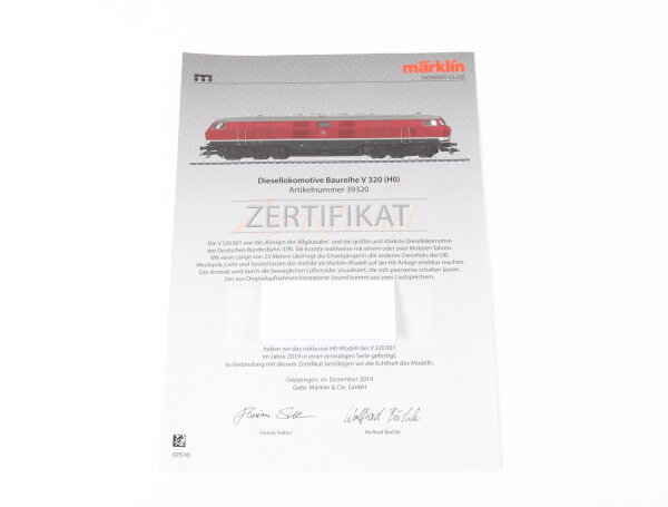Märklin H0 39320 Insider-Zertifikat für Diesellok BR V 320 001 DB