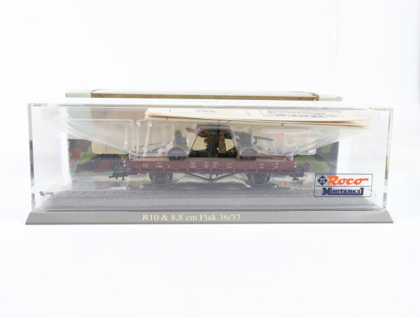 Roco minitanks H0 875 Güterwagen Rungenwagen + Flak 8,8 cm 22 384 DR / NEM