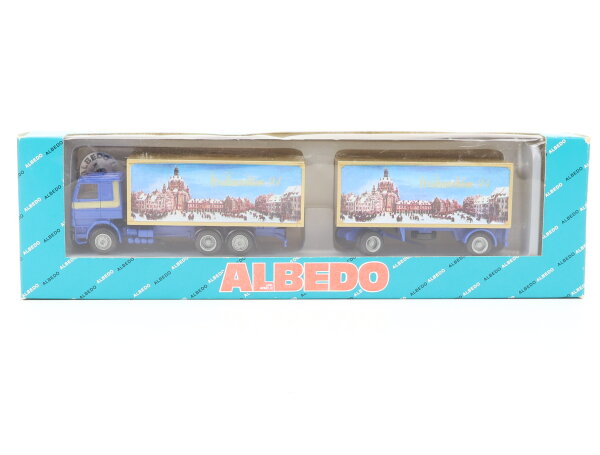 Albedo H0 200023 Modellauto LKW Koffer-Lastzug Scania 142M "Weihnachten 94" OVP