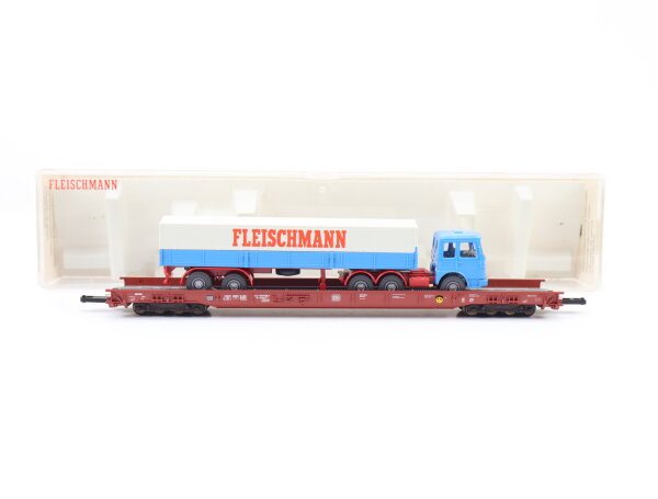 Fleischmann H0 5272 Güterwagen Niederflurwagen mit LKW 063-5 Saadkms DB /NEM OVP